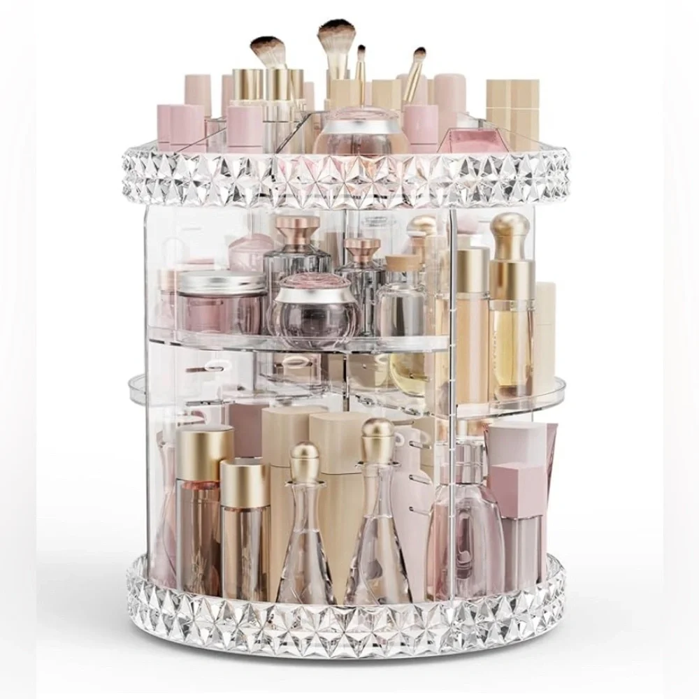 360° Spinning Rotating Makeup Organizer, Adjustable Layers, Large, Clear